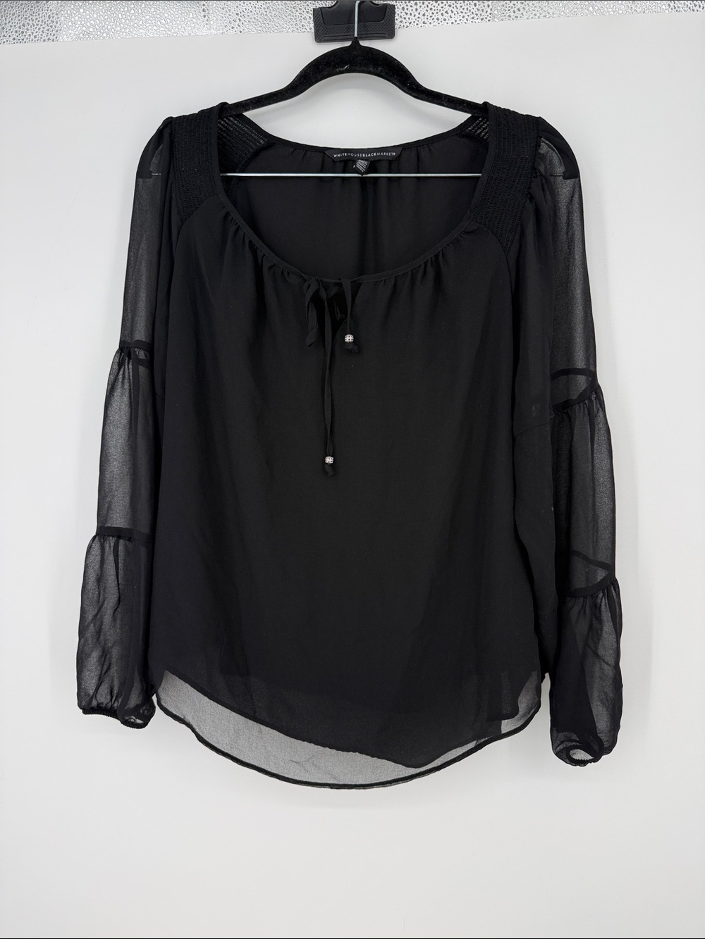 White House Black Market Sheer Long Sleeve Tie front Blouse size M